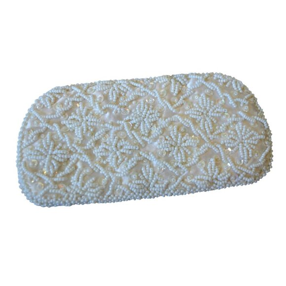 Vintage Fortune Ivory Beaded Eyeglass Case Women's Classic Elegant Evening Bag - Picture 1 of 5